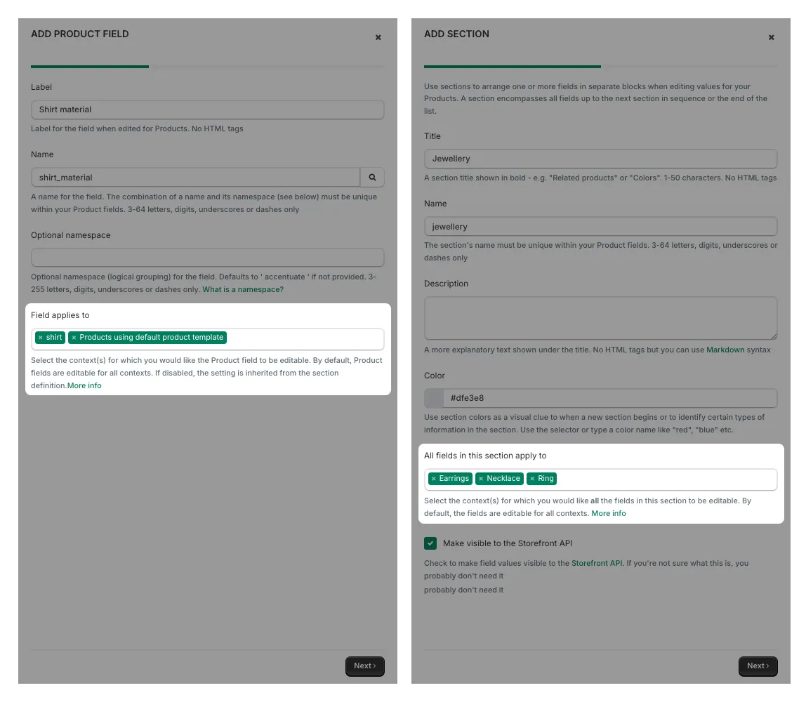 Field contexts (Field applies to): How to apply fields to specific objects in a scope