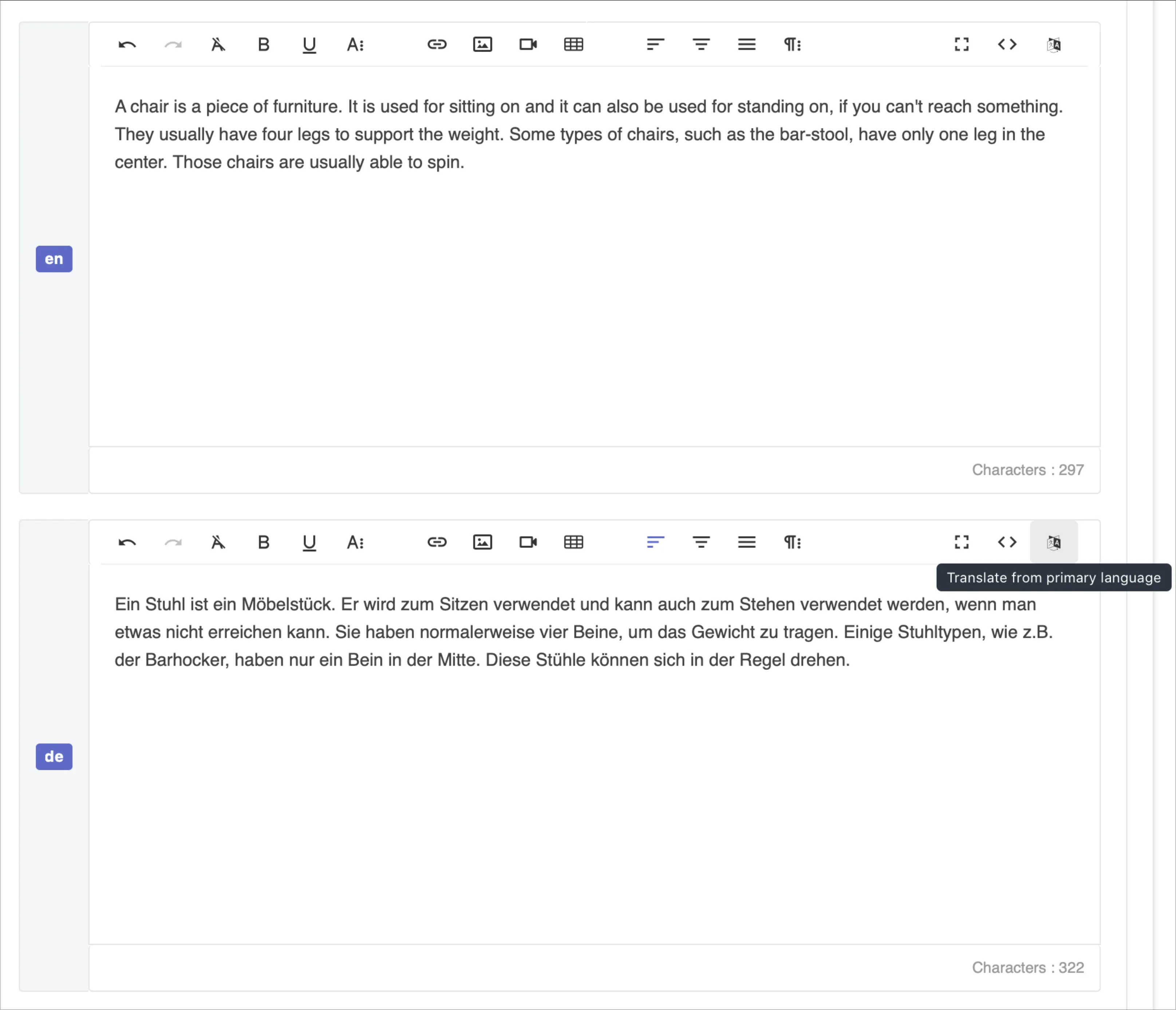 Multi-language Text: Translating content to other languages