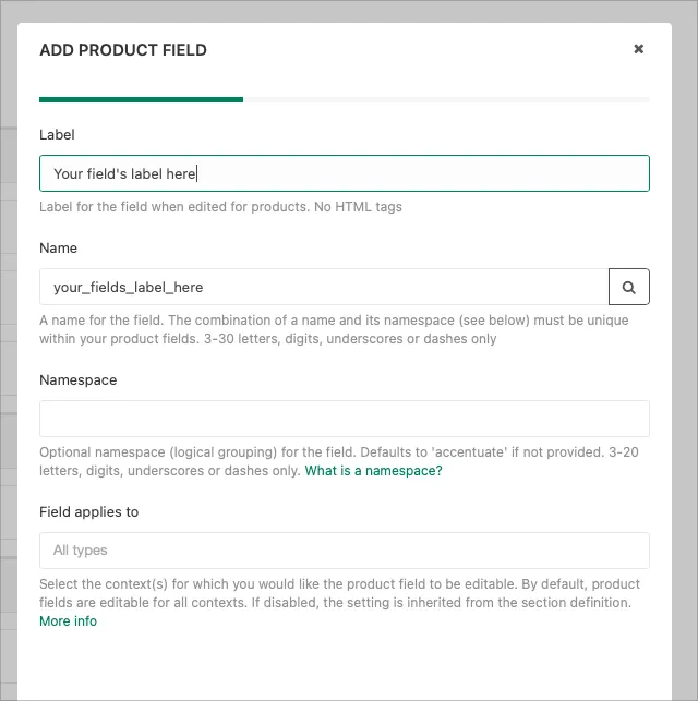 Fields & Sections: Adding a new field definition