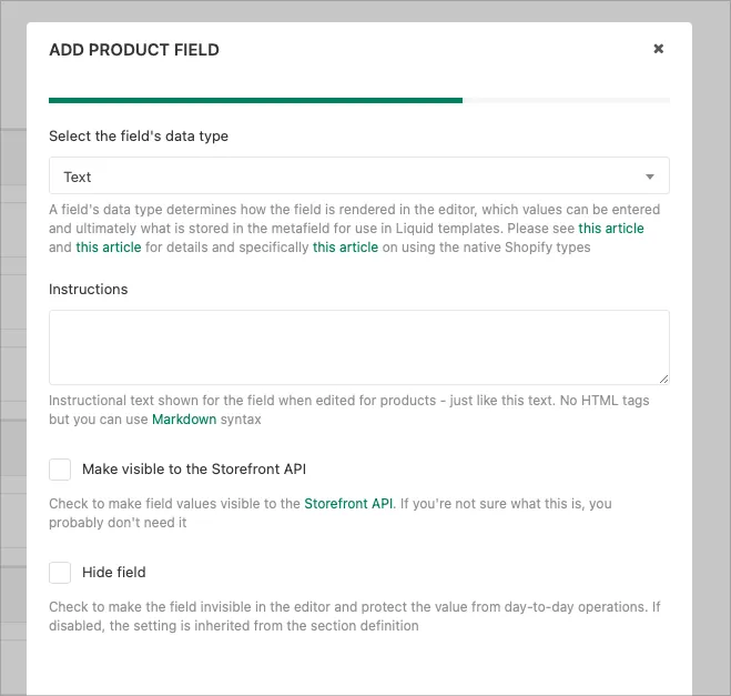 Fields & Sections: Adding a new field definition