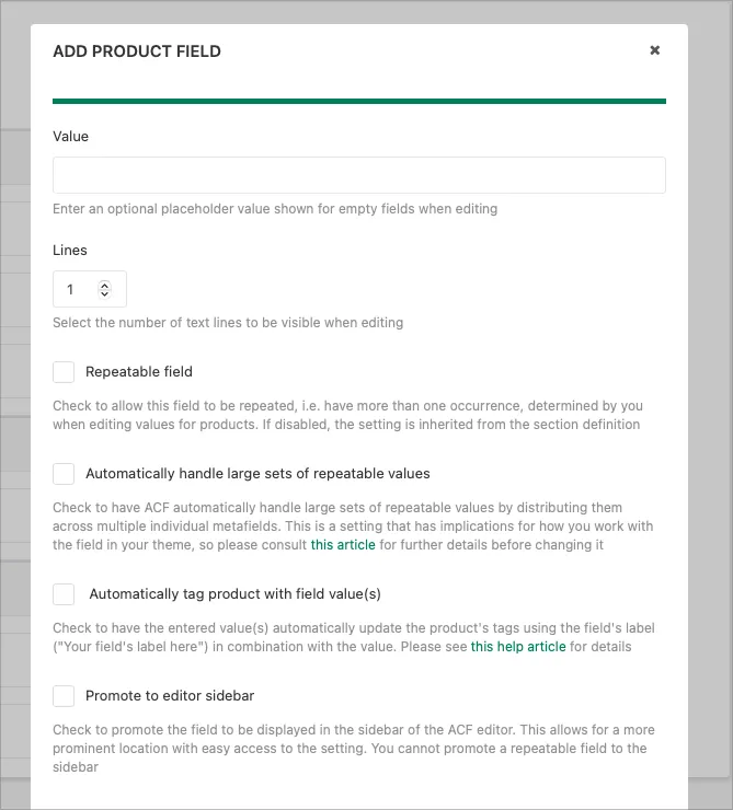 Fields & Sections: Adding a new field definition