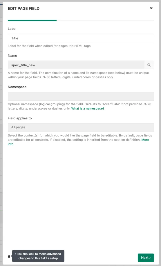 Change field name and type screenshot