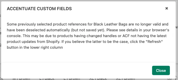 Why are one of my products no longer showing in my reference field? screenshot