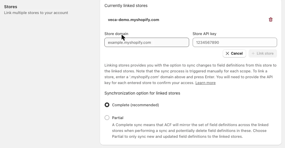 Linking multiple stores: Linking a store
