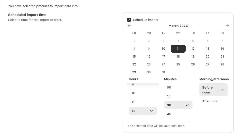 Schedule Imports in Accentuate Custom Fields: 7. Select Date and Time