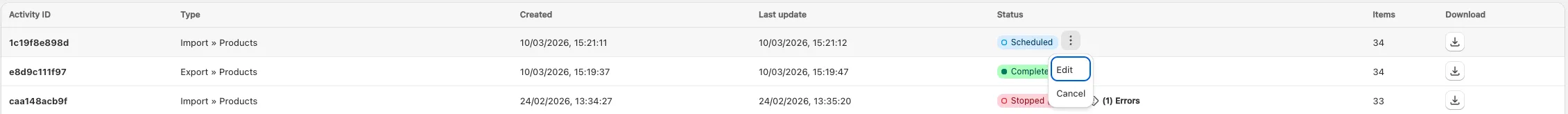 Schedule Imports in Accentuate Custom Fields: 3. Open the Options Menu