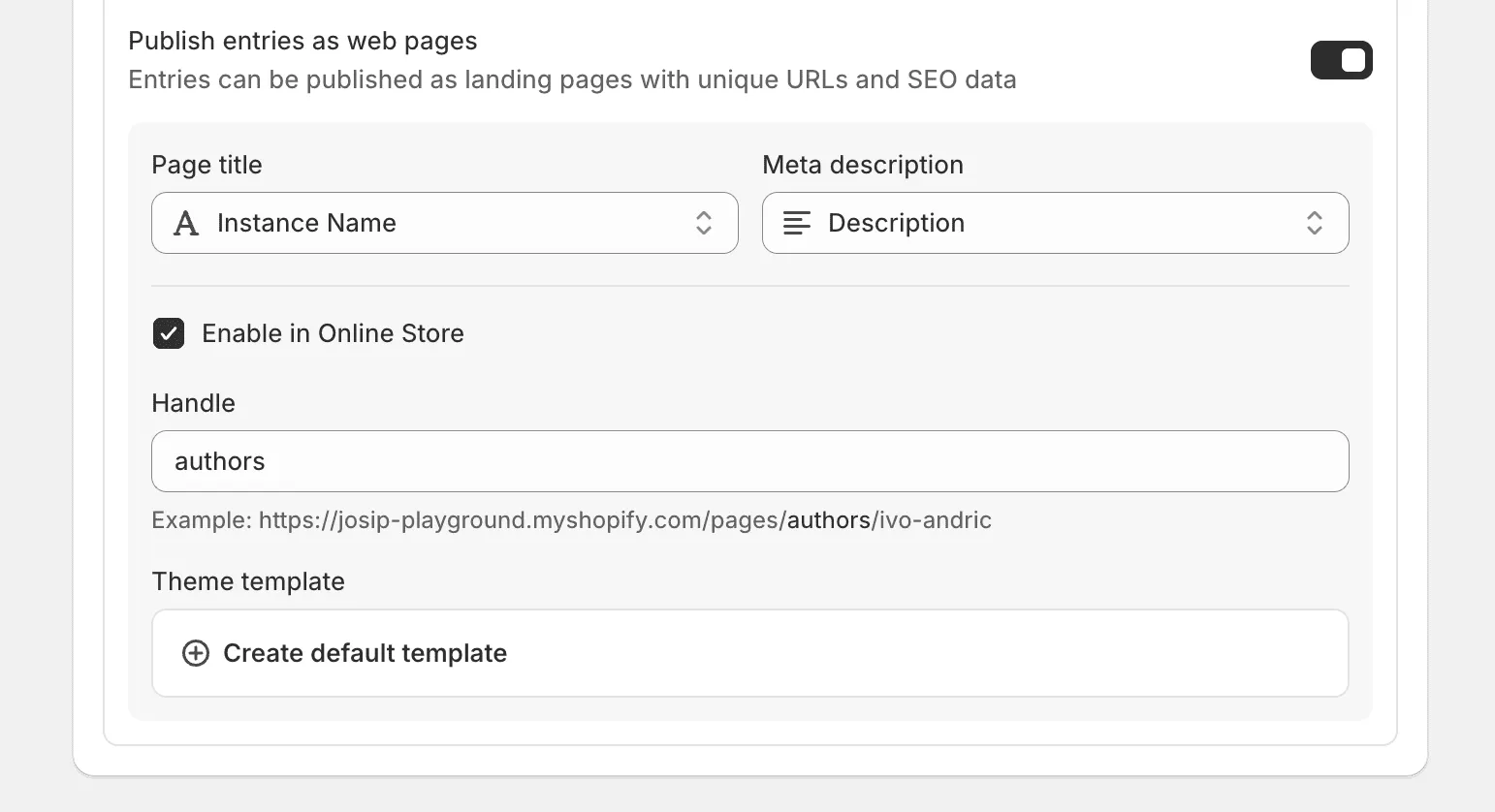 Displaying Metaobjects on your storefront: Using Metaobject templates