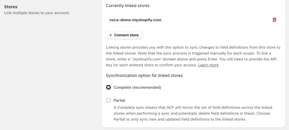 Linking multiple stores: Linking a store