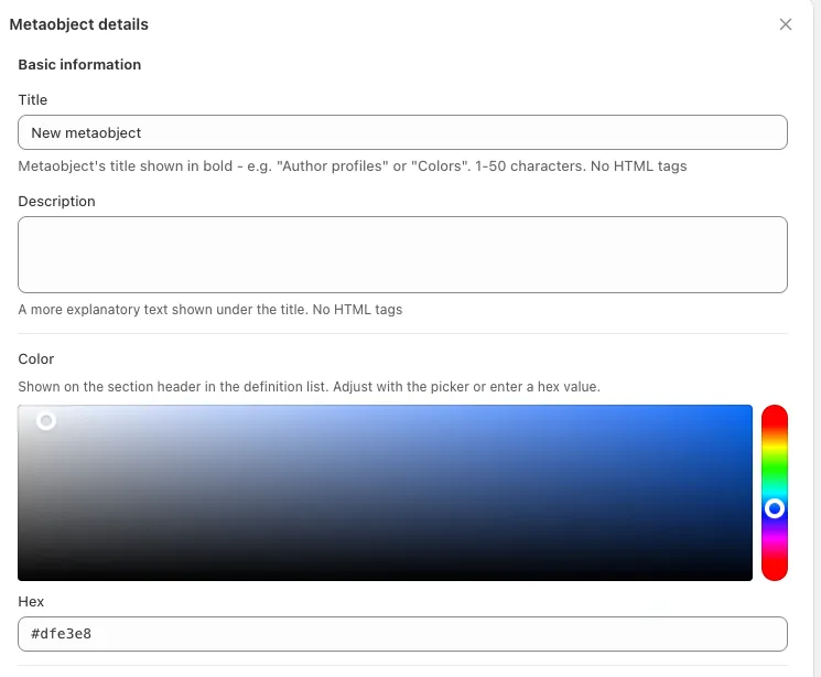 Metaobject Definitions: Adding your first Metaobject definition