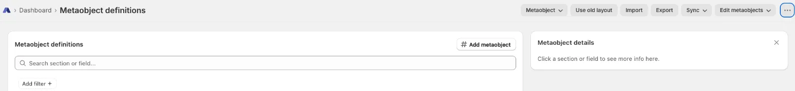 Metaobject export / import (Bulk): Where to find import and export