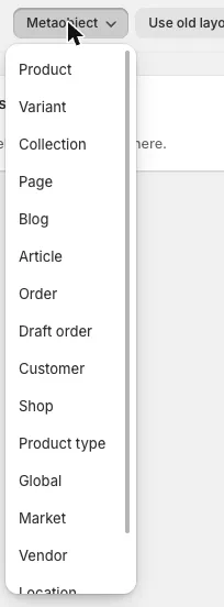 Metaobject Definitions: metaobject scope selector