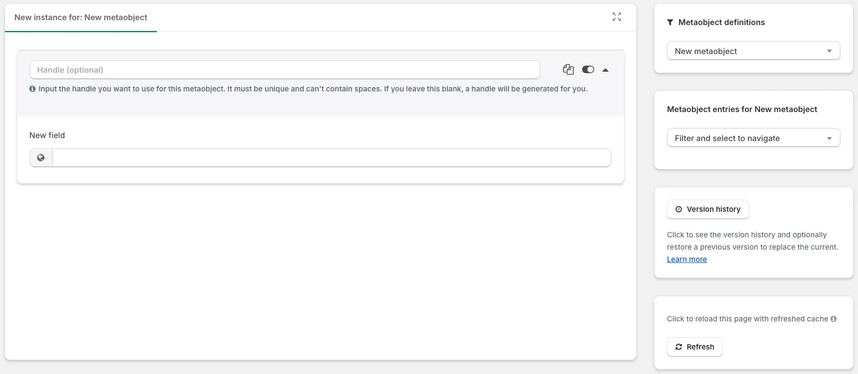 Metaobject instances / values: new